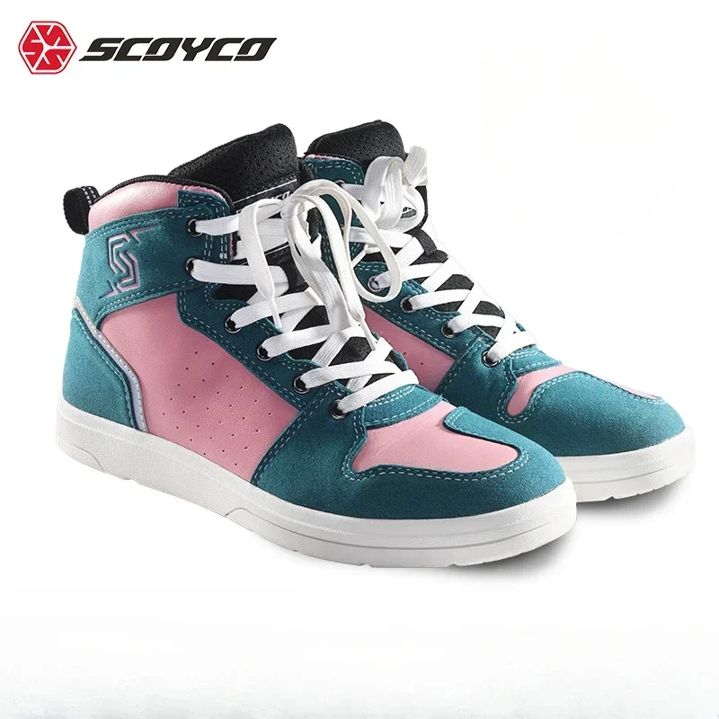 New Men Motorcycle Boots SCOYCO Cowhide Microfibe Leather Breathable Motocross Shoes Anti-skid Moto Biker Wear-resistant