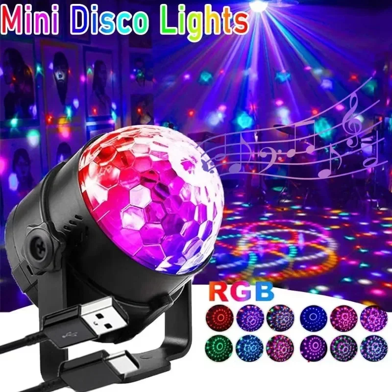 Disco Ball Light Sound Control Led Lighting Disco Car Atmosphere Light Decoration USB Color Remote Control Stage Light