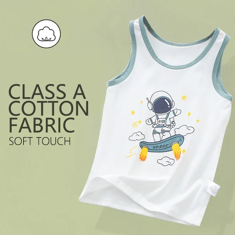 2025 Summer Kids Tanks Top Children's Vest Baby Underwear Clothing Cartoon Printed Top Cotton T-shirt Boys Sleeveless Tank 0-8 Y 3