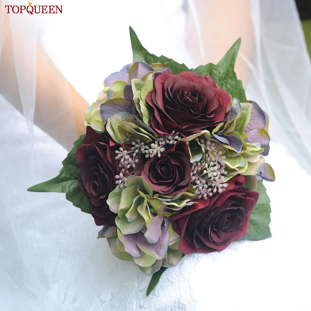 TOPQUEEN SF23 Bridal Holding Flowers Wedding Bouquet Blue Rose Artificial Flowers Bridal Bouquets For Romantic Wedding Holding