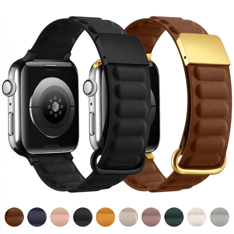 

Leather Strap for Apple Watch Band Ultra 49mm 45mm 41mm 44mm 40mm 42mm 38mm Magnetic Wristband iWatch Series 9 8 7 6 5 3 SE Belt
