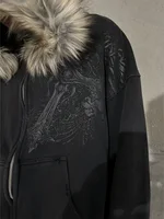 Autumn/Winter Y2k Women Aesthetic Harajuku Faux Fur Collar Hoodies Clothes Graphic Hip Hop Punk Gothic Zip Up Hoodies 2026 new - Image 2