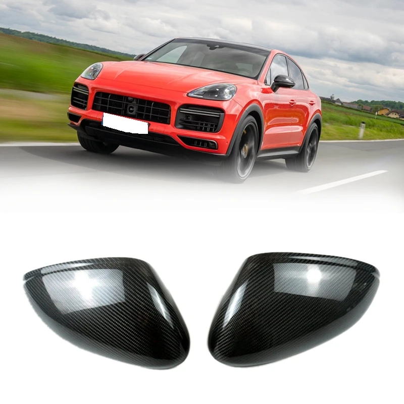 

New-1 Pair Carbon Fiber Wing Rearview Side Mirror Cover Cap For Porsche- Cayenne 2018-2021