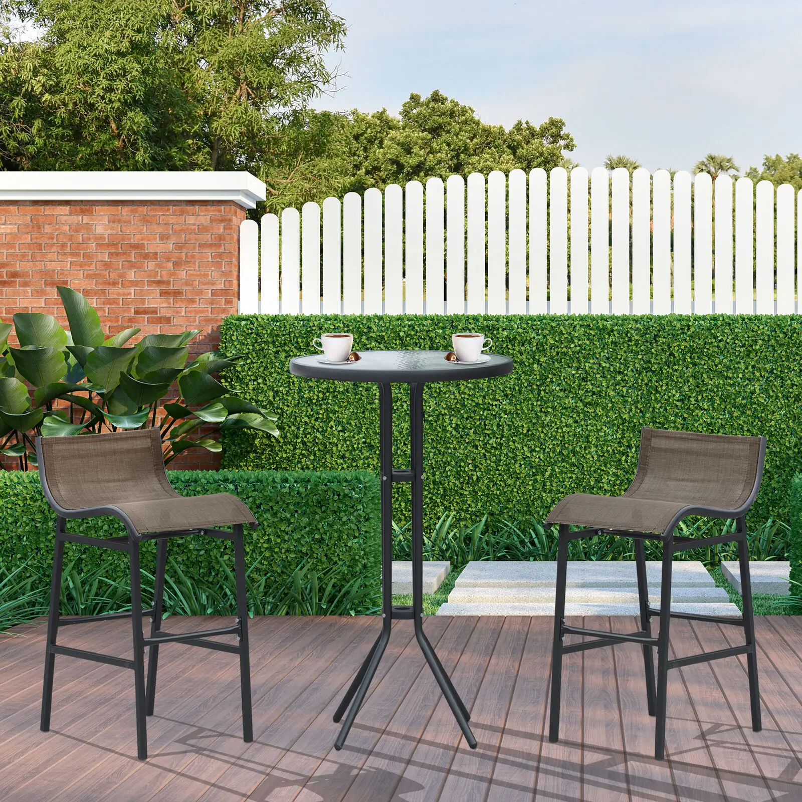 

3pc Outdoor Patio Bar Table Chairs Bistro Set Garden Pool Backyard Furniture