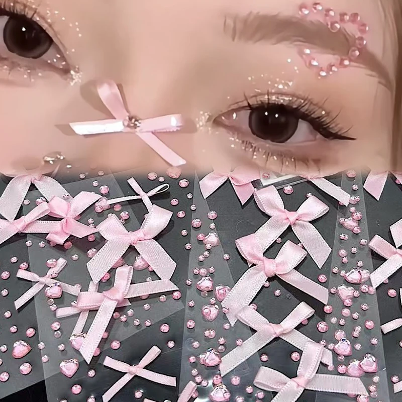 Rhinestone Face Sticker Temporary Tattoo Pink Bow DIY