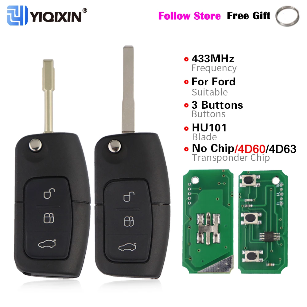 YIQIXIN 3 Buttons 4D60 4D63 Chip Filp Smart Car Key Remote For Ford Focus C Max S Max Galaxy Mondeo Fiesta 433MHz Auto Fob Case