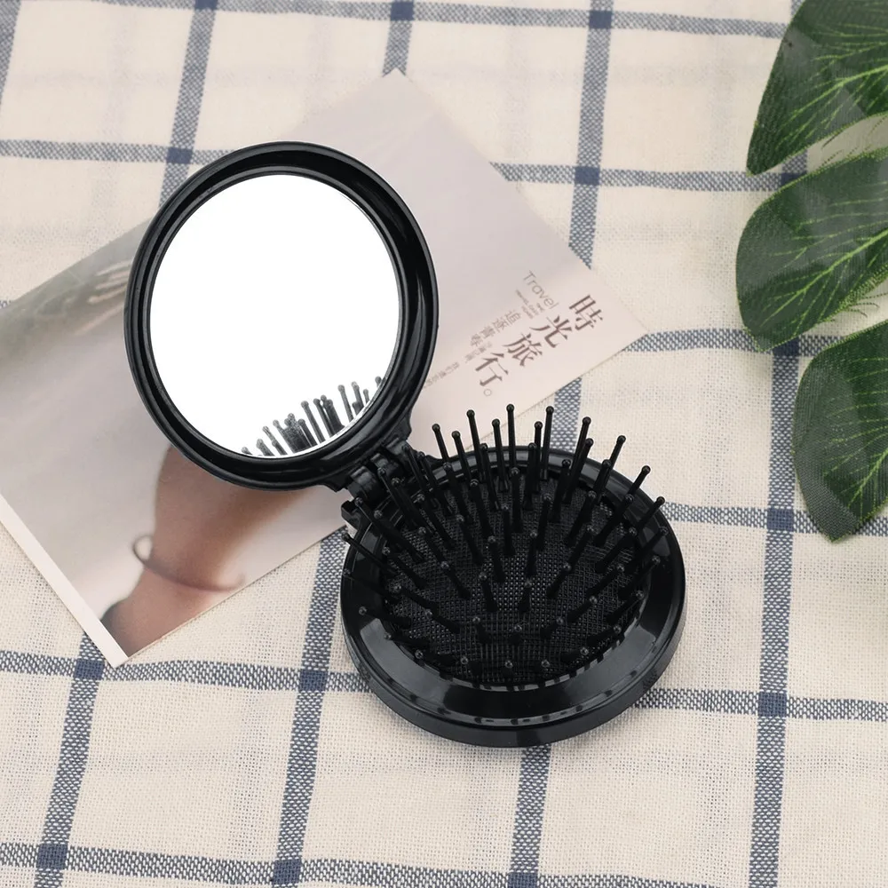 1Pcs Folding Comb Mirror Mini Pocket Haircomb Folding Massager Hair Brush Round Hair Comb with Mirror Folding Hairbrushes