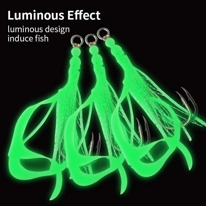 Kawa 3pcs Fishing Hook Iron Plate Squid String Hooks luminous Weight 2.6-4.6g Length 82mm For Fish Bass Hairtail Culter Alburnus