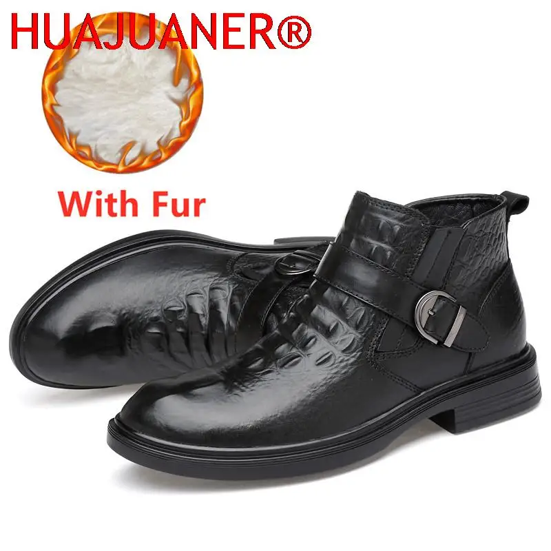 

New High Quality Genuine Leather Mens Boots Luxury Men Casual Shoes Fashion Plush Ankle Boots For Men Winter Man Shoes With Fur
