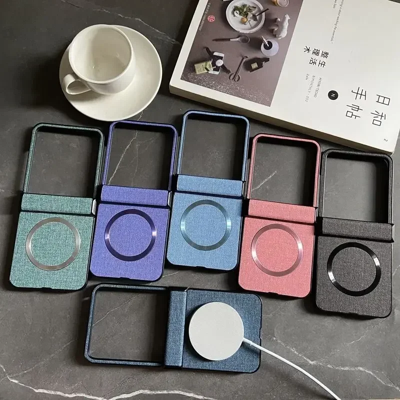 Luxury Magnetic Magsafe Wireless Charging Hinge Case with Cloth Texture - Shockproof and Durable Cover
