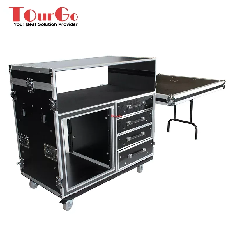 Dual-Table Flight Case And Mixing Console Workstation With Casters 2