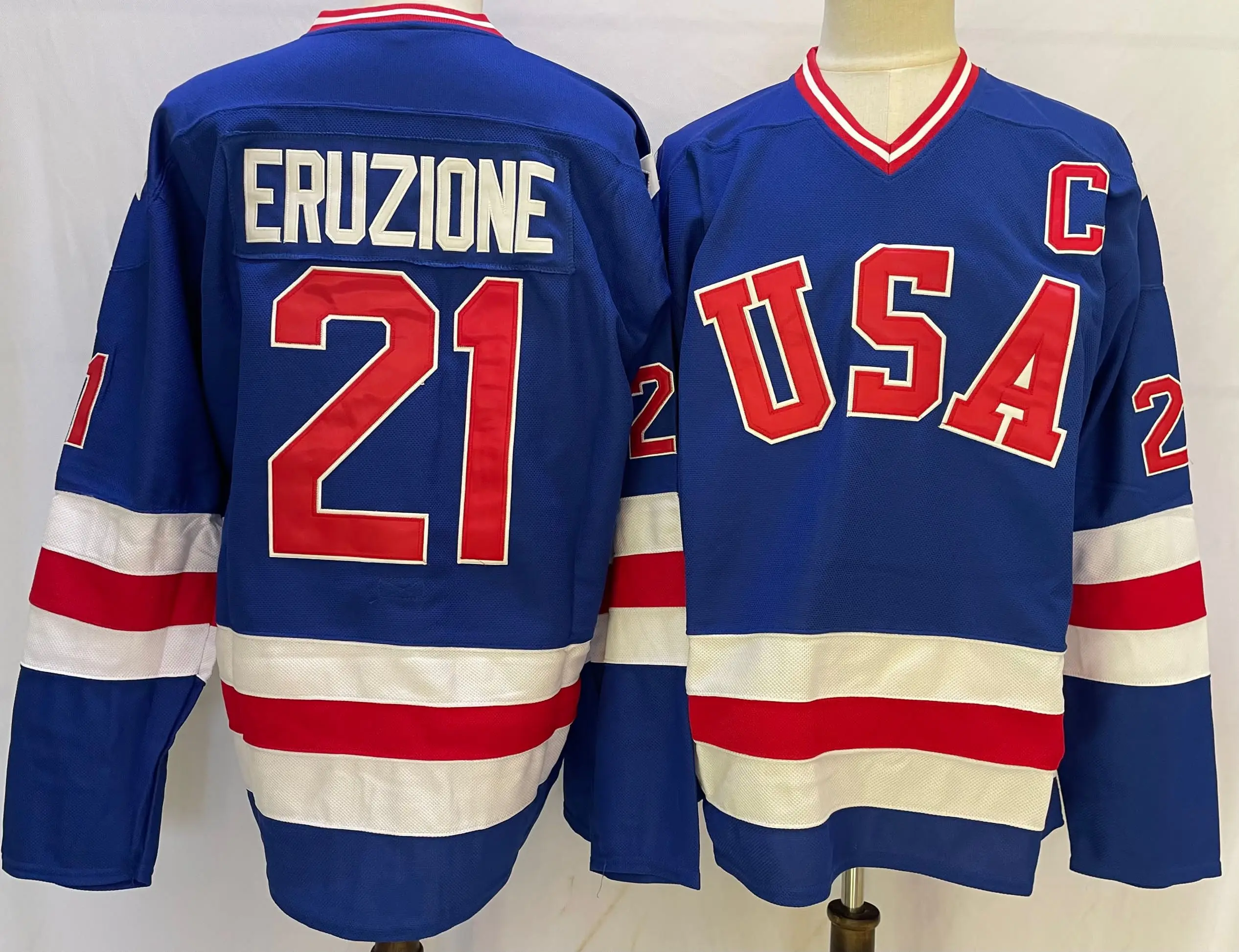 Eruzione #21 USA 1980 Miracle on Ice Men's Movie Hockey Jersey Stitched  Sweatershirt White XL