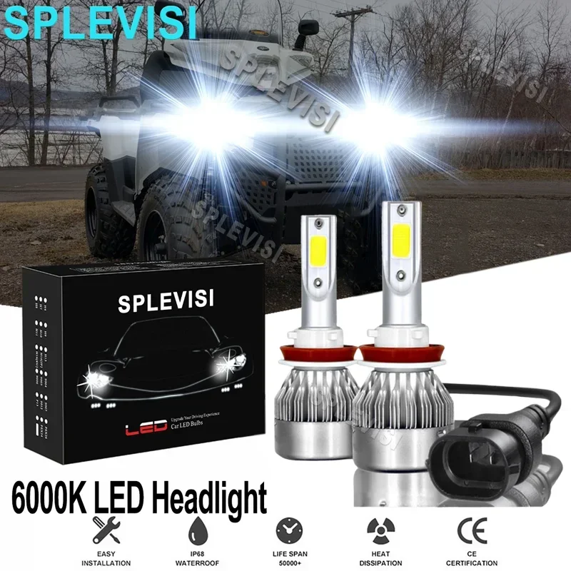 SPLEVISI 2X 12V H11 Fits For Polaris Slingshot SL 2015 2016 2017 2018 2019 Upgrade LED headlights 6000K White Plug and Play splevisi upgrade led headlights 8000lm 6000k clear white for polaris ranger 500 ho efi 2010 replacement headlight