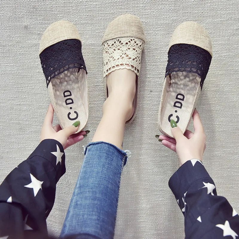 Women's Round Toe Half Pack Pu Hollow Out Casual Comfortable Flat Shoes