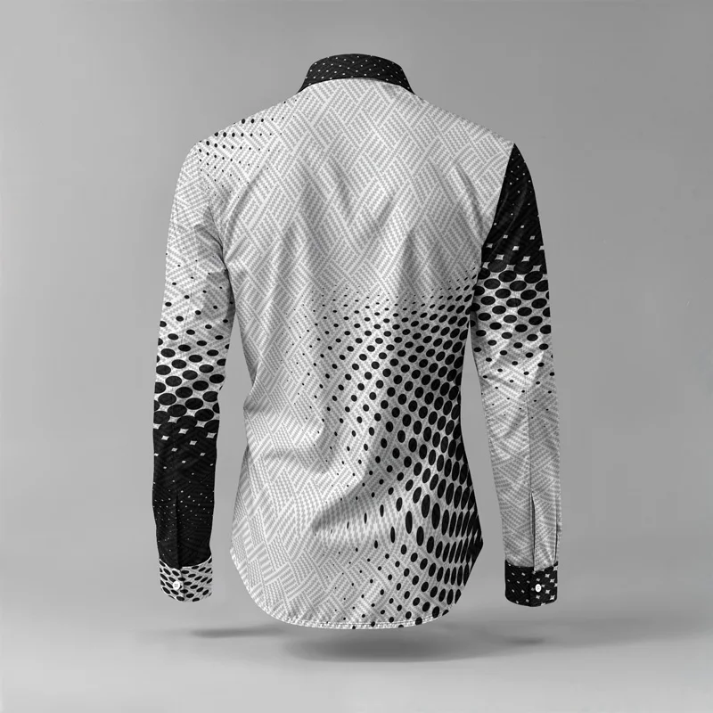 2025 New Arrival Men Shirt Set Geometry Print Summer Fashion Simple Two Piece Set Mens Gradient Lightweight Party Long Sleeves_voghion.com