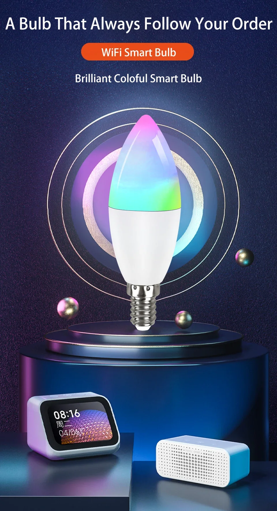 Description Picture 2 of itemTuya Smart WiFi LED Bulb E14 Candel Light 220V 5W 7W 9W Dimmable RGB Lamp Smart Life APP Voice Control Alexa Google Assistant