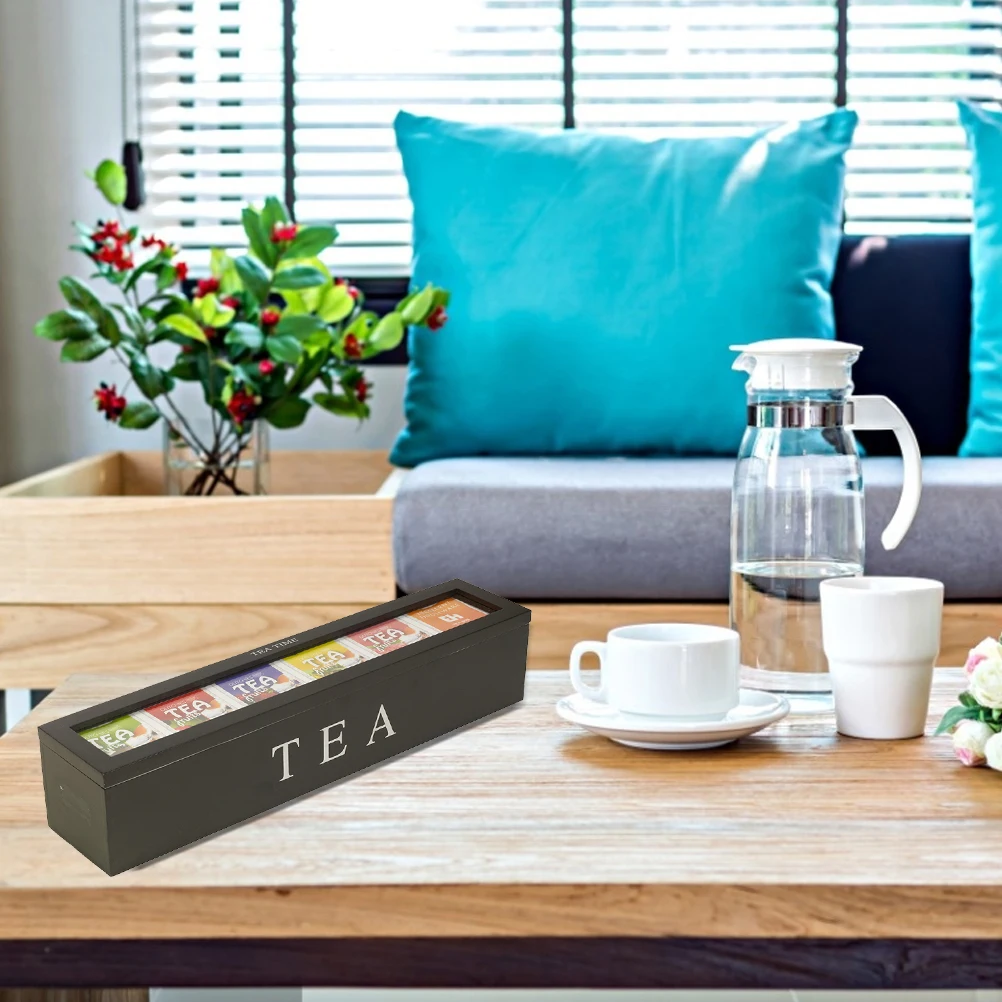 Tea Canister Natural Wood Tea Storage Box 5 Compartments Organizer for Tea Bags Dried Flowers Sugar Perfect Home Decor Gift for Love