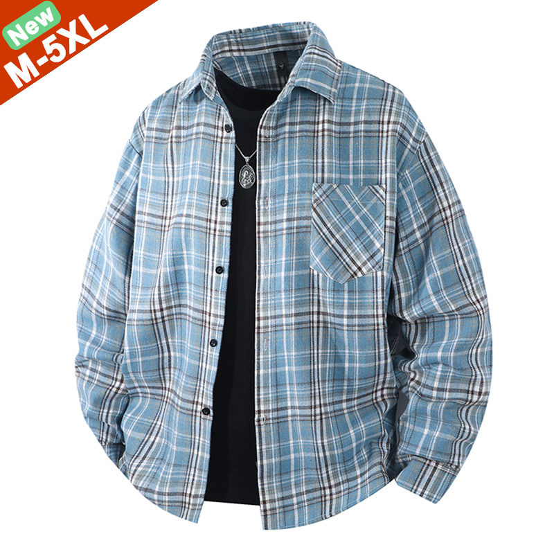 Free Ship Shirts Men Casual Men Shirts Male Spring Summer Plaid Long Sleeves Shirts Clothing Youth Boy Japan Korea Coats  M-5XL