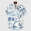 Summer Henry V Neck Button Down Shirt Soft and Comfortable Men's Casual Hawaiian Shirt Solid Color White Black 5