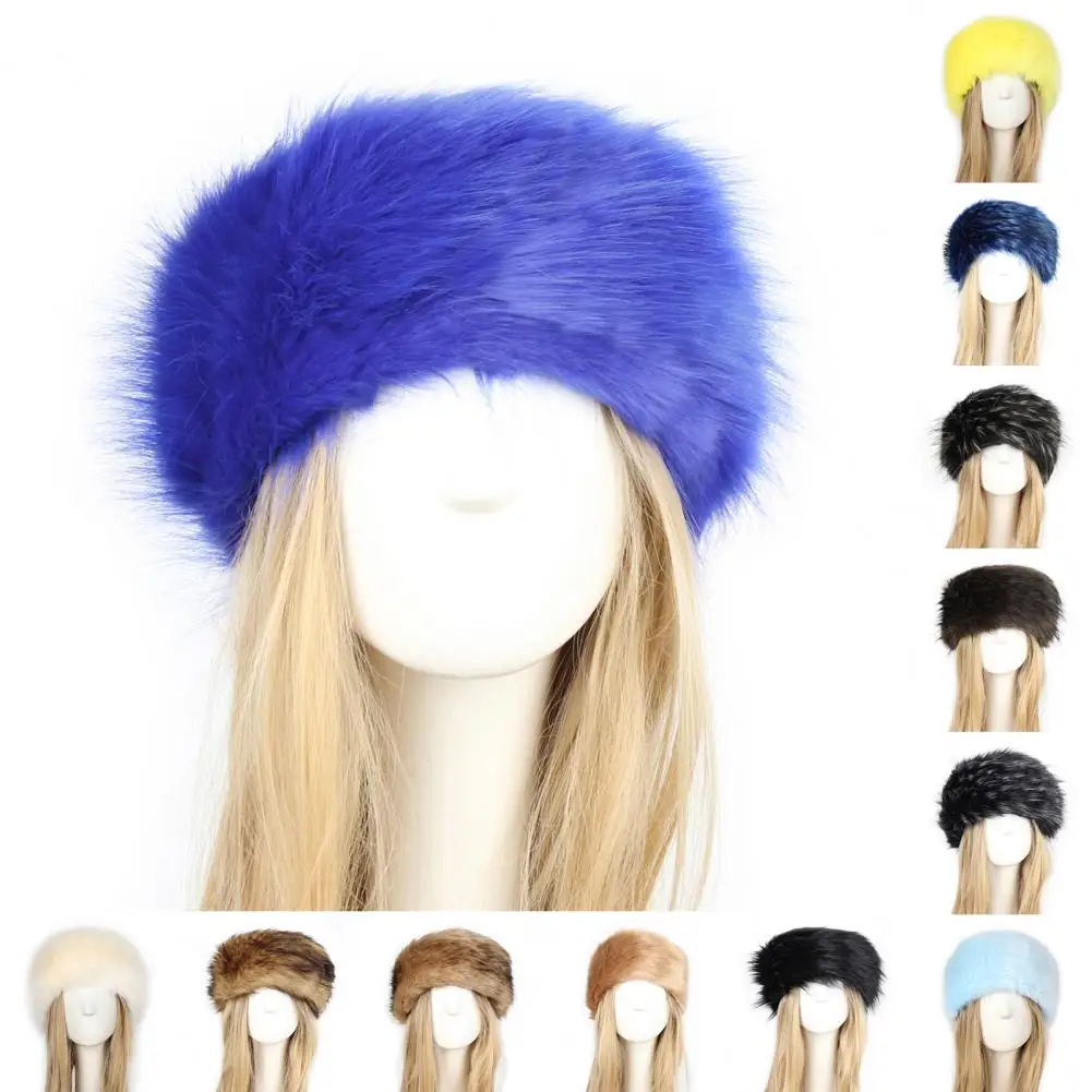 Winter Women Hat Solid Color Faux Fur Hat Thickened Turban Wide Hat For Skiing 2
