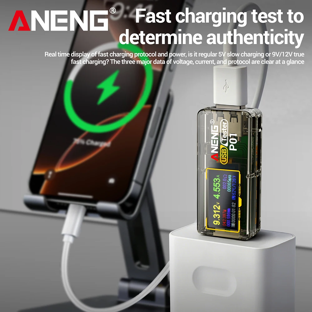 ANENG P01 디지털 USB 테스터 전압 디스플레이 4-30V 다기능 고속 충전 감지기 모니터 전압 전류 용량 테스터