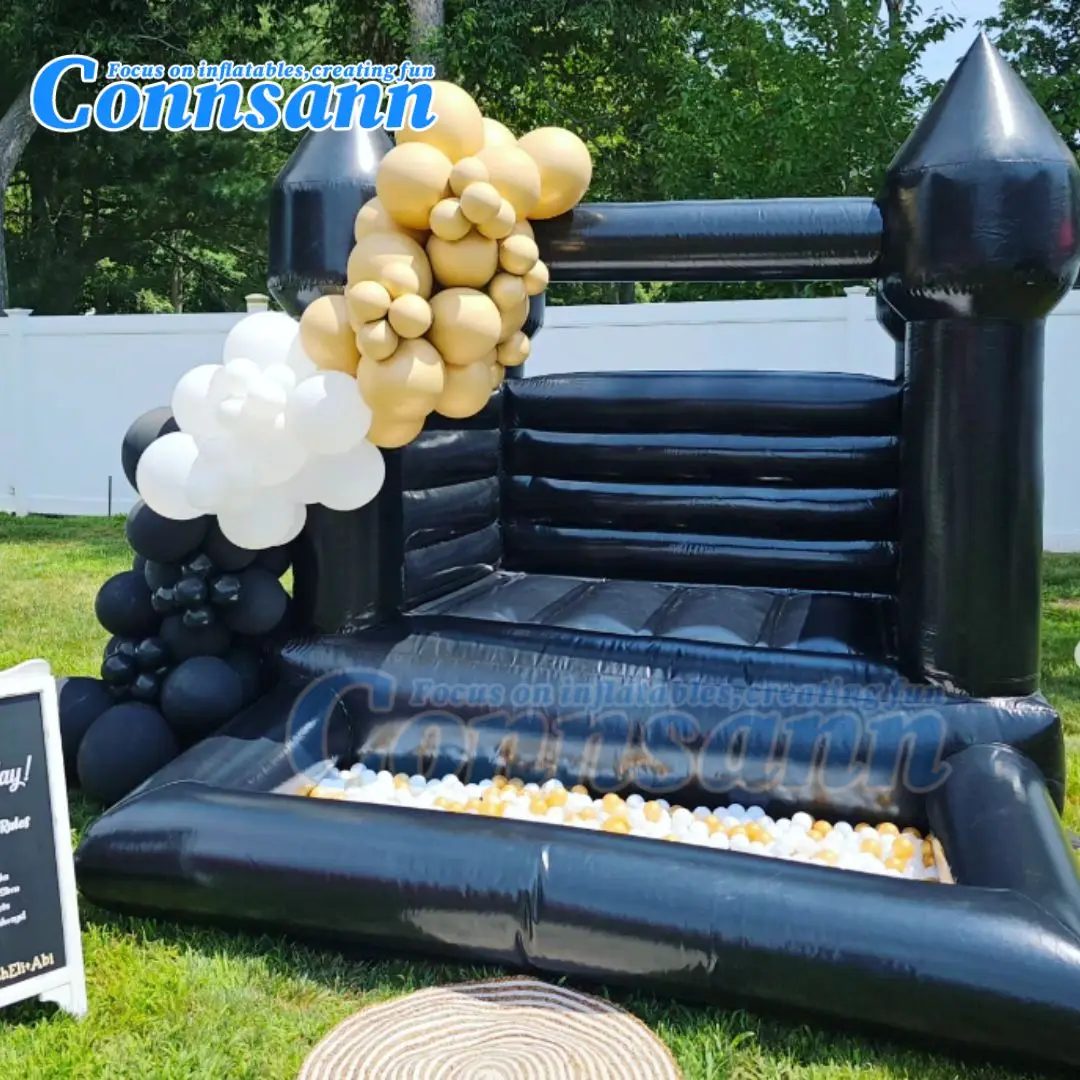 

Kids 10x8ft Inflatable White Bounce House With Pit Jumping Bouncer for Party Black Bouncy Castle with Blower Customization