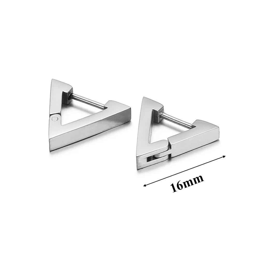 JewelryWe Orecchini A Cerchio Uomo E Donna: Triangolari In Acciaio Inox, Huggie - 3