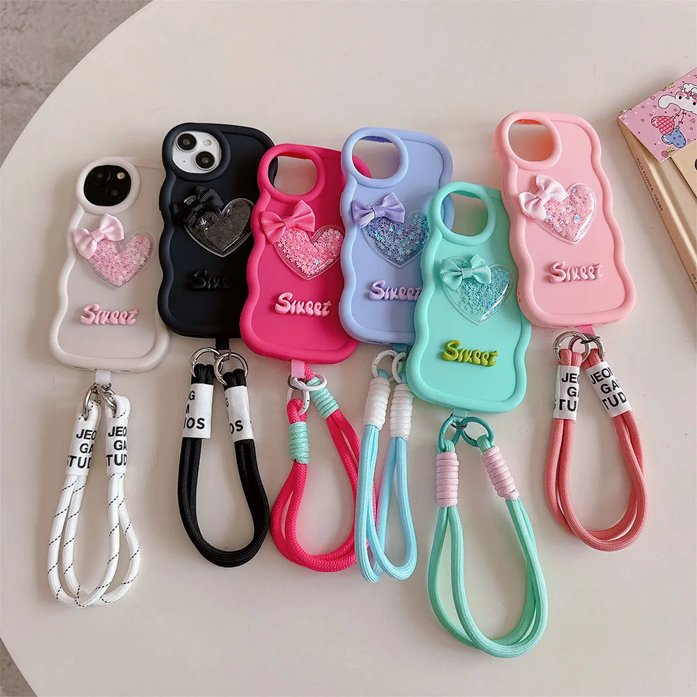 Quicksand Heart Bow Wavy Soft Phone Case