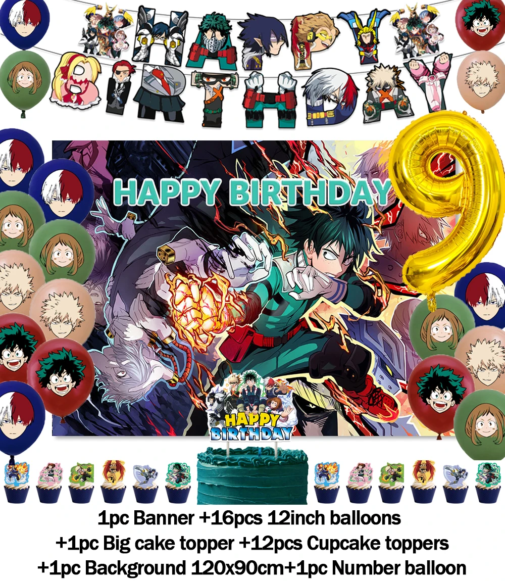 Vibrant Anime Birthday Party Decor Set - MHA Theme Celebration Supplies