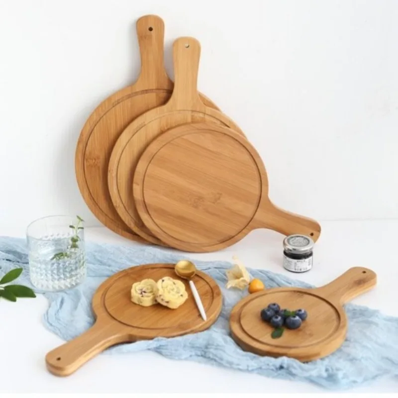 Durable Bamboo Serving Tray with Cutting Board Function for Pizza Dessert and Cheese Versatile Serveware Ideal for Home Kitchen
