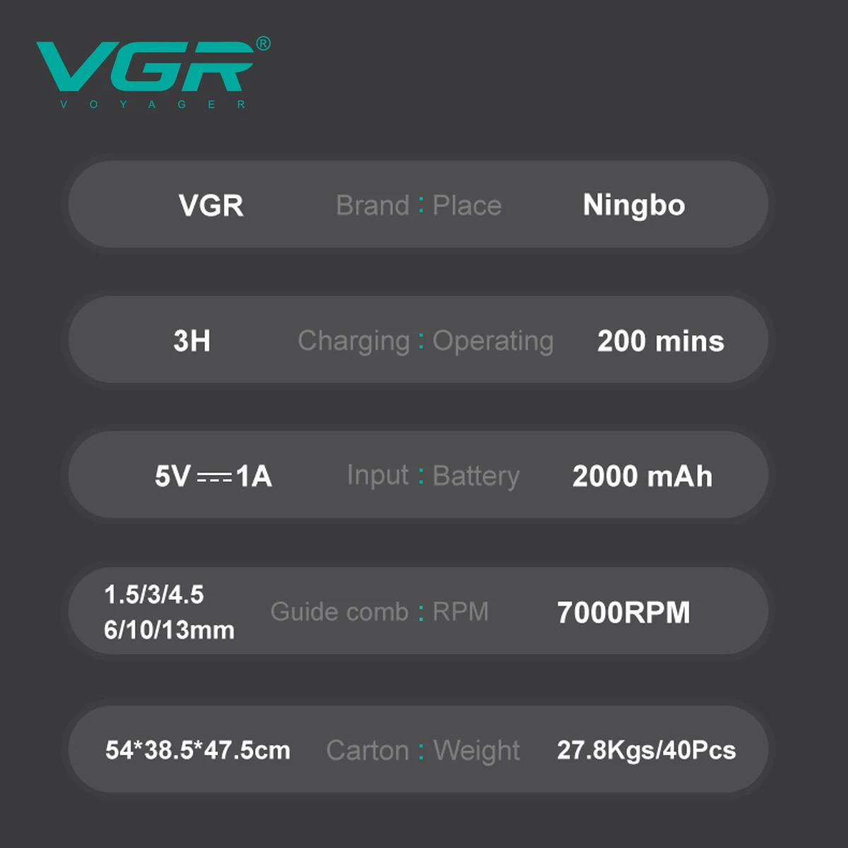 VGR المهنية قص الشعر مقص الشعر آلة قابلة للشحن الش...