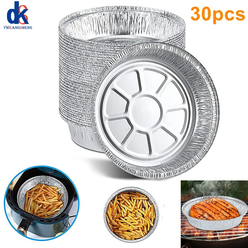 Air Fryer Oil Foil Disposable Paper Pan Microwave Tin Steamer Mats Aluminum BBQ Food Tray Container Non-stick Baking 30pcs disposable food trays