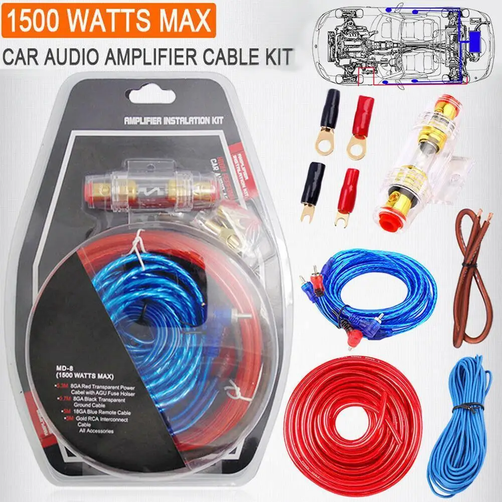 1 Set Car Audio Wiring Amplifier Subwoofer Speaker Installation Kit RCA Power Cable Fuse Holder
