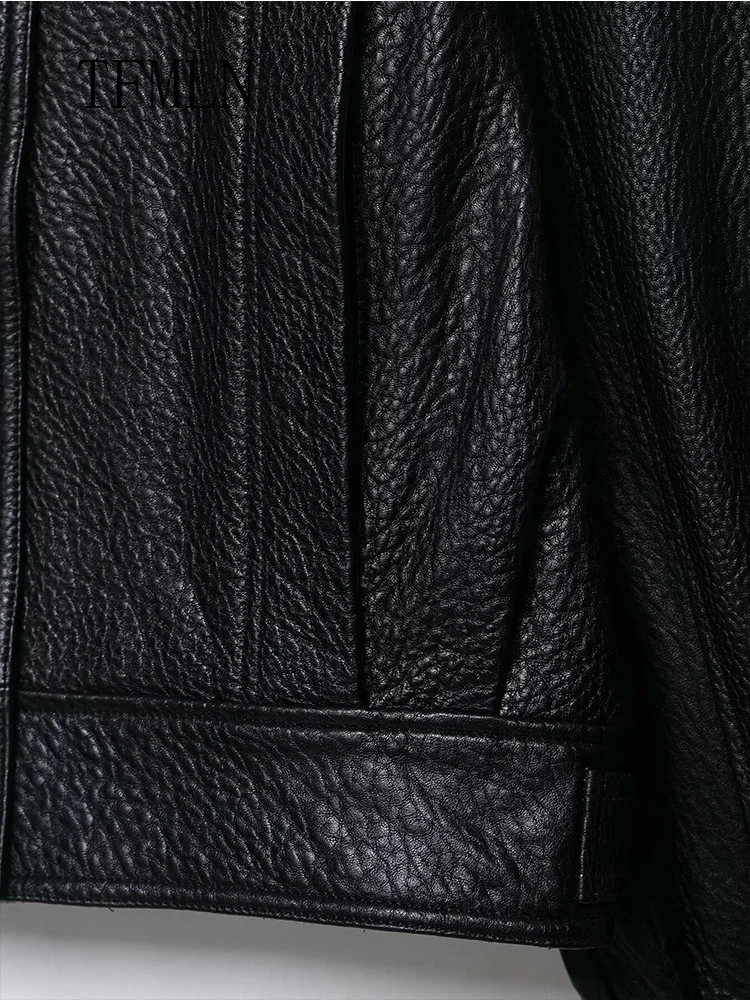 2025 Autumn Street Faux Leather Jackets Women Fashion Solid Zippers Stand Collar Full Sleeve Loose Jacket Causal Lady Outwears