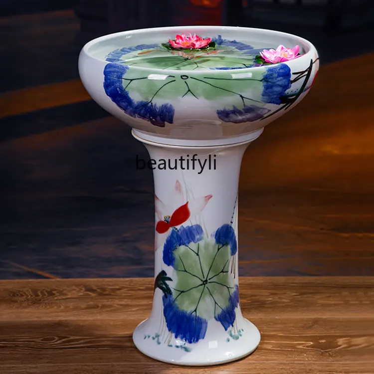 

Ceramic Flowing Water Floor Ornaments Fengshui Ball Courtyard Column Fish Tank Fountain Atomization Humidifier