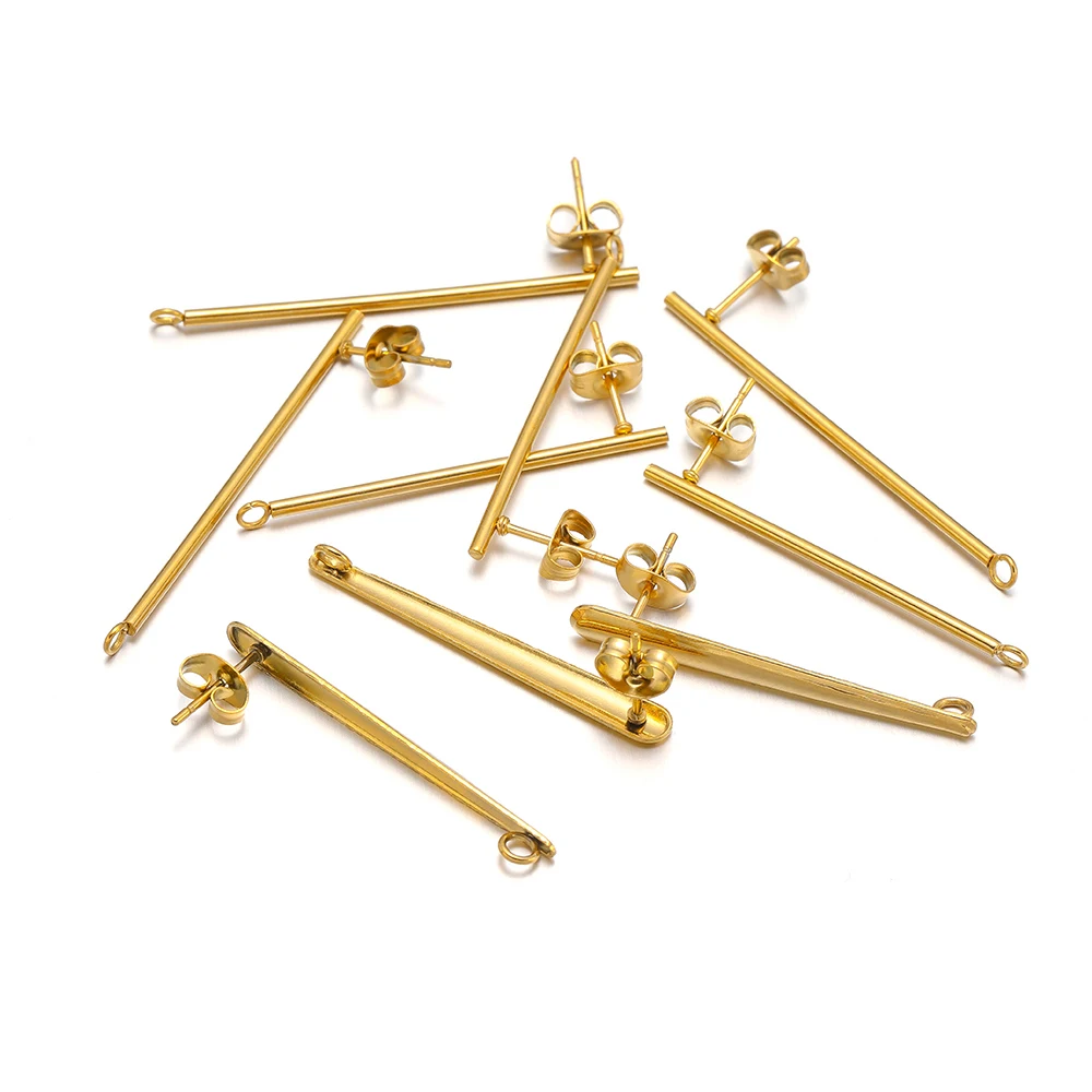 10 Stück 18 Karat Gold Edelstahl Ohrstecker Ohrring Pfosten Basisstifte mit Ohrverschluss Verbinder DIY Schmuck Ohrringherstellungsmaterial – Detail 1