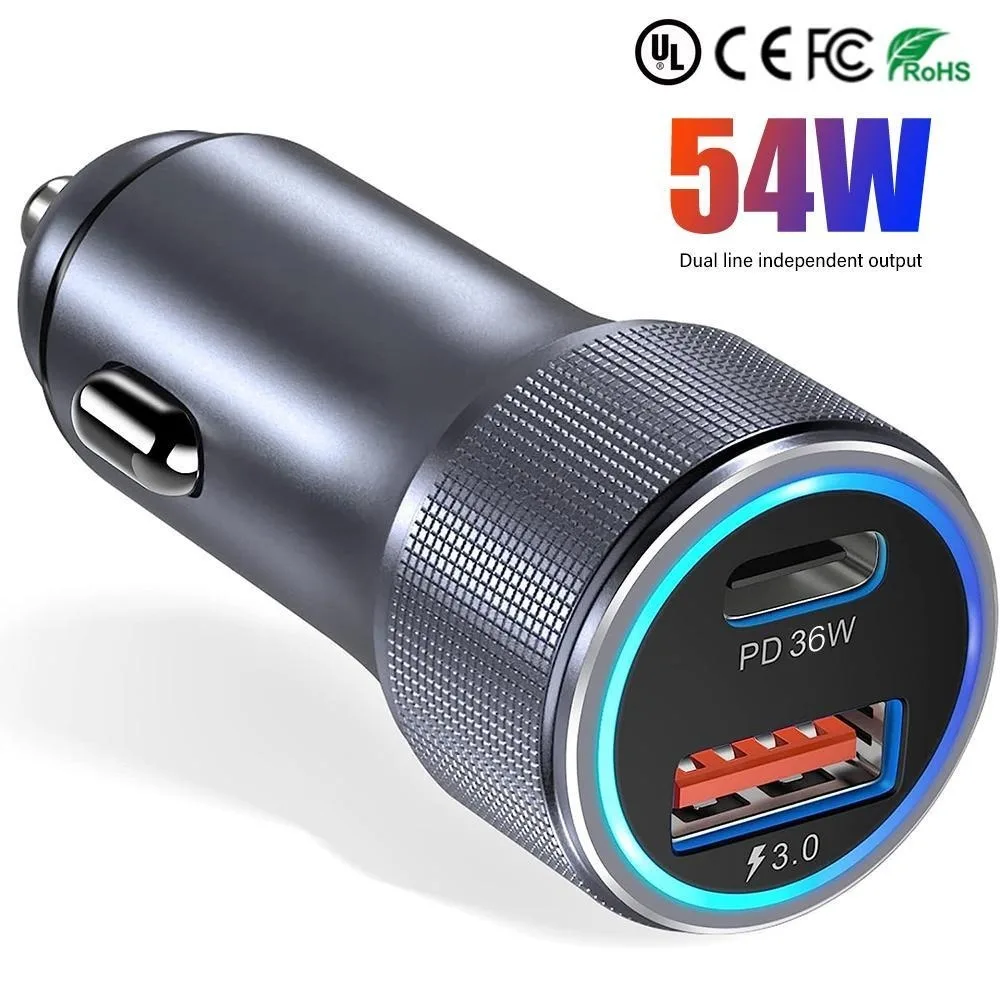 

USB C Car Charger, 36W Dual 12V USB Car Charger Adapter PD&QC 3.0 Fast Charge Car Cigarette Lighter Plug Compatible iPhone 14 15