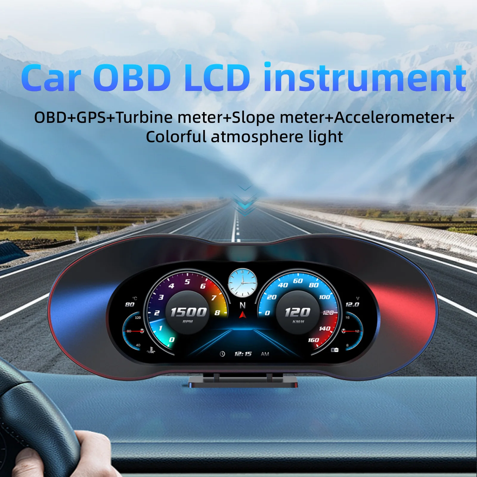 P5 OBD GPS 자동차 HUD LCD 경사계 온보드 컴퓨터 디지털 헤드업 디스플레이 속도계 내비게이션 디스플레이 알람 수온/유온계