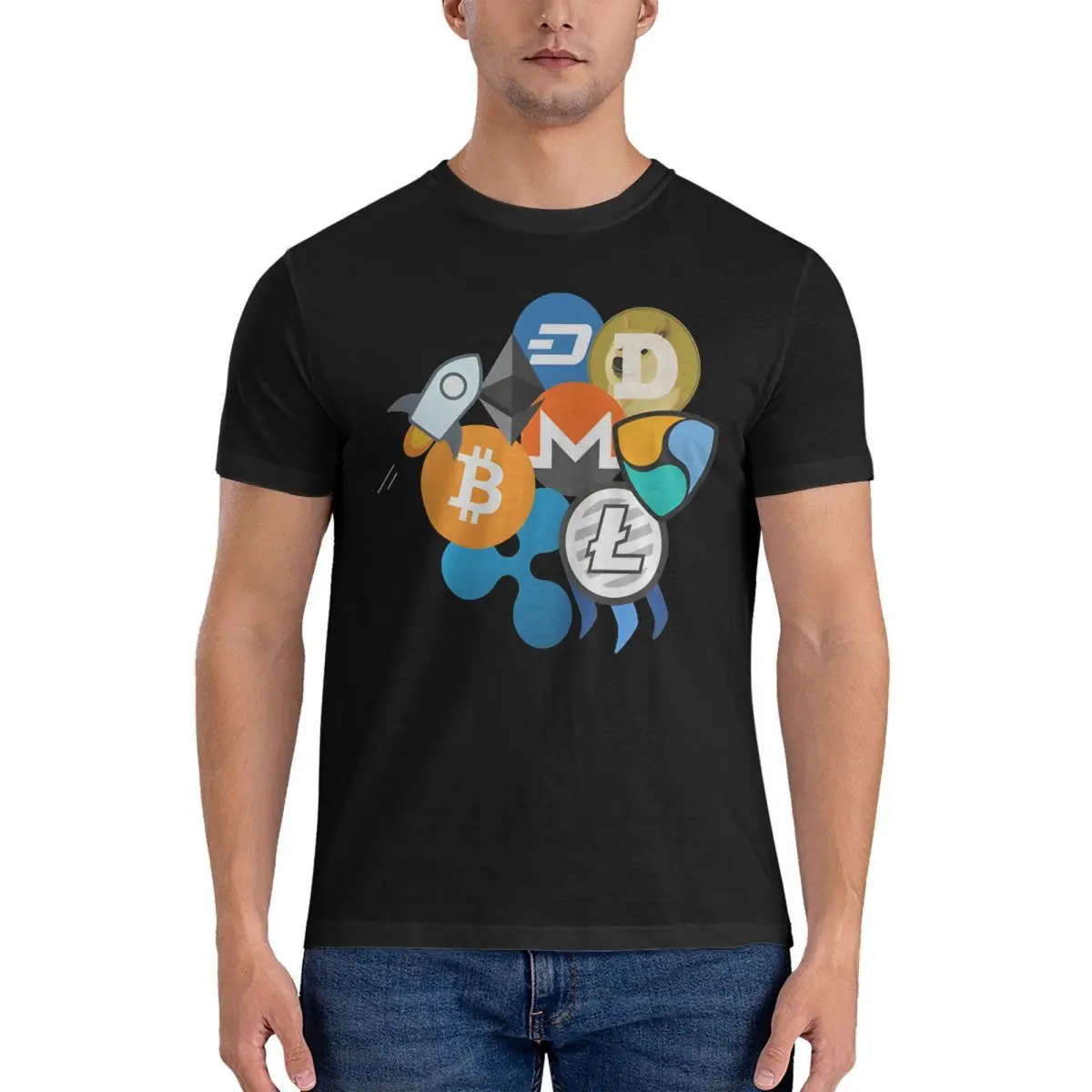 Биткоин, пульсация, эфириум, литекоин, NEM, Dash, портативновские монеты, Звездные Люмены, Steem, криптовалюты, футболки с виртуальными монетами