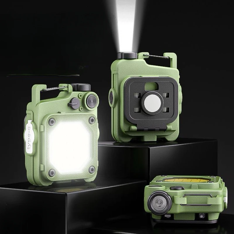 Bright LED Flashlight Keychain with USB Rechargeable COB Lights and Magnetic Base