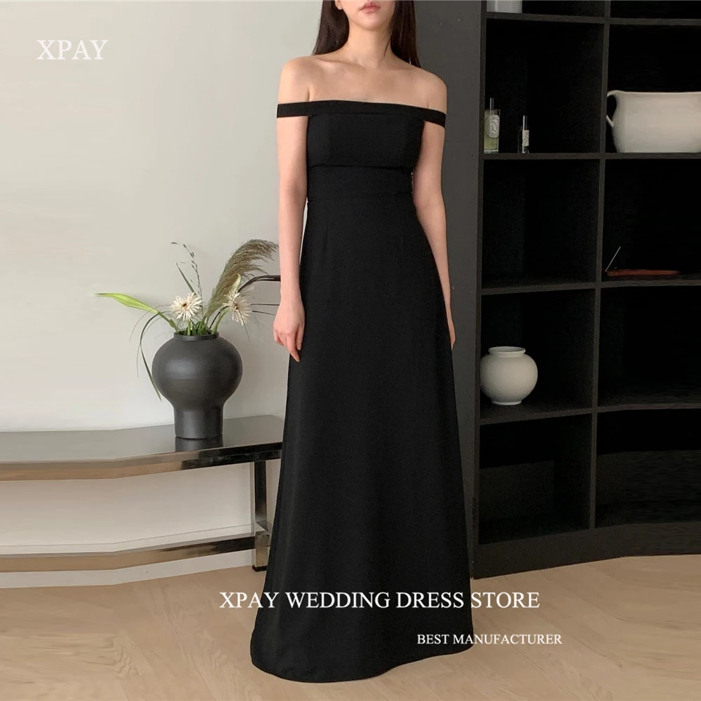 

XPAY Simple A Line Black Korea Wedding Dress Party Evening gowns Photo shoot Sleeeves Corset Back Prom Gowns Formal Occasion