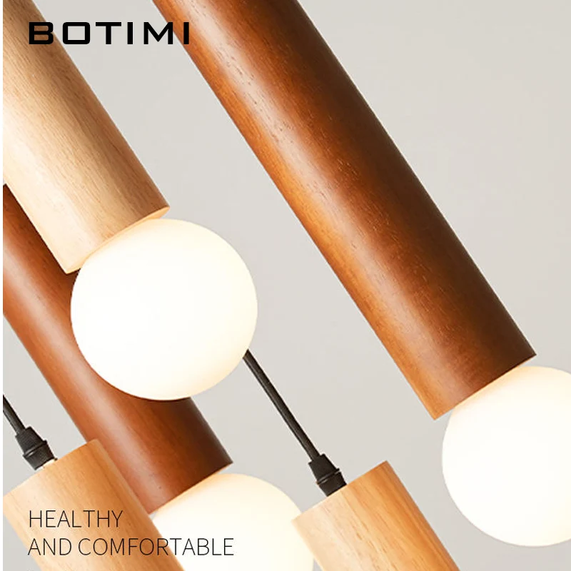 BOTIMI Wire Hanging Wood Chandelier Lighting For Dinning Room Solid wood Chandeliers Staircase Lustres Wooden Suspension Lights