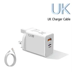 120W Type C USB Fast Charging Phone Power Adapter with Data Cable - UK Charger Cable