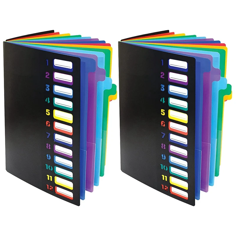 

NEW-24 Clear Pocket Expanding File Folder 12 Colored Tabs,Holds 300 Sheets, File Organizer,Numbered Index On Cover 2PC