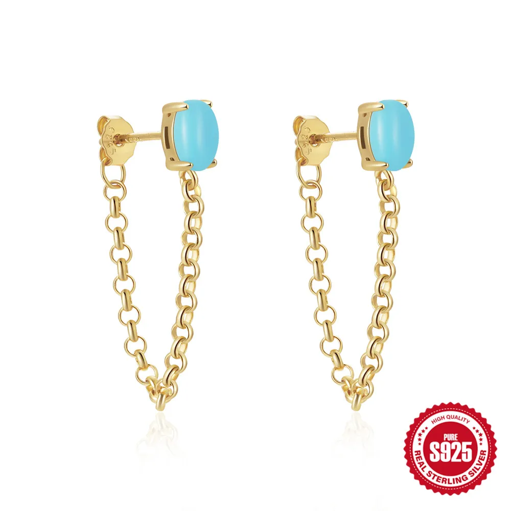 銀貨4点セット CANNER Four Claw Turquoise Tassel Chain Drop Earrings