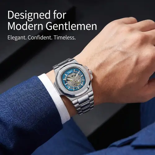 LONGLUX Men automatic mechanical watch luxury watches waterproof skeleton business cheap wholesale stainless steel gift watch - Image 2