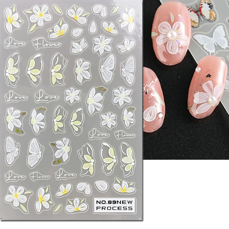 Nail Art 3d Ultrathin Stickers Summer Pink Daisy White Petals Flowers Adhesive Slider Decals Nail Decoration Manicure Beauty