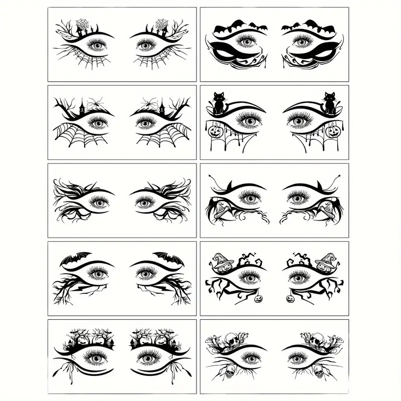 10 Halloween Removable Temporary Eye Tattoo Stickers,Can Be Used Realistic Tattoos,Waterproof and Sweatproof,Halloween Makeup 6
