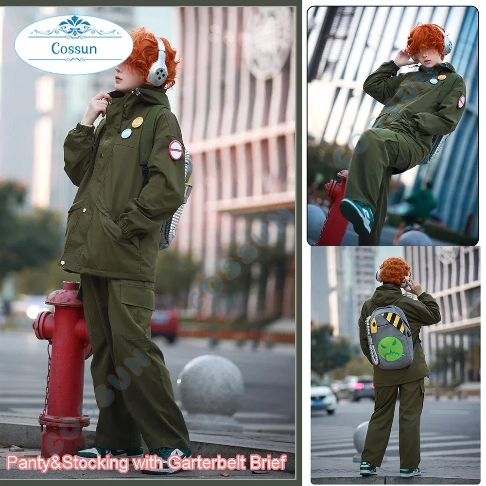 

Amine Panty&Stocking with Garterbelt Brief Cosplay Costume Halloween outfits Men Suit Earphone backpack