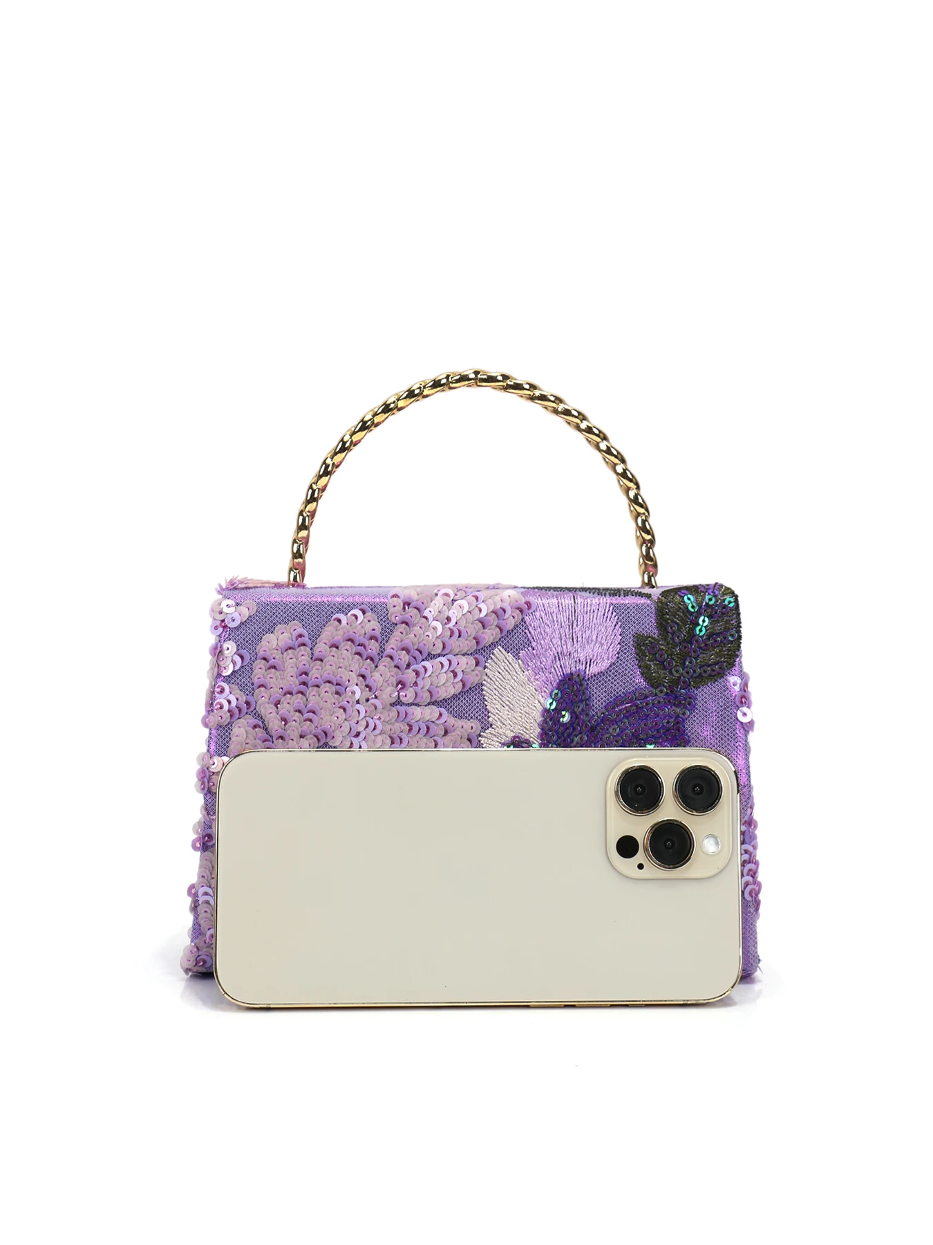 Purple Floral Clutch Bag Women Evening Sequines Envelope